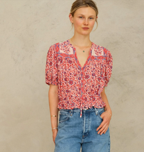 Load image into Gallery viewer, Della Print Top Red Navy