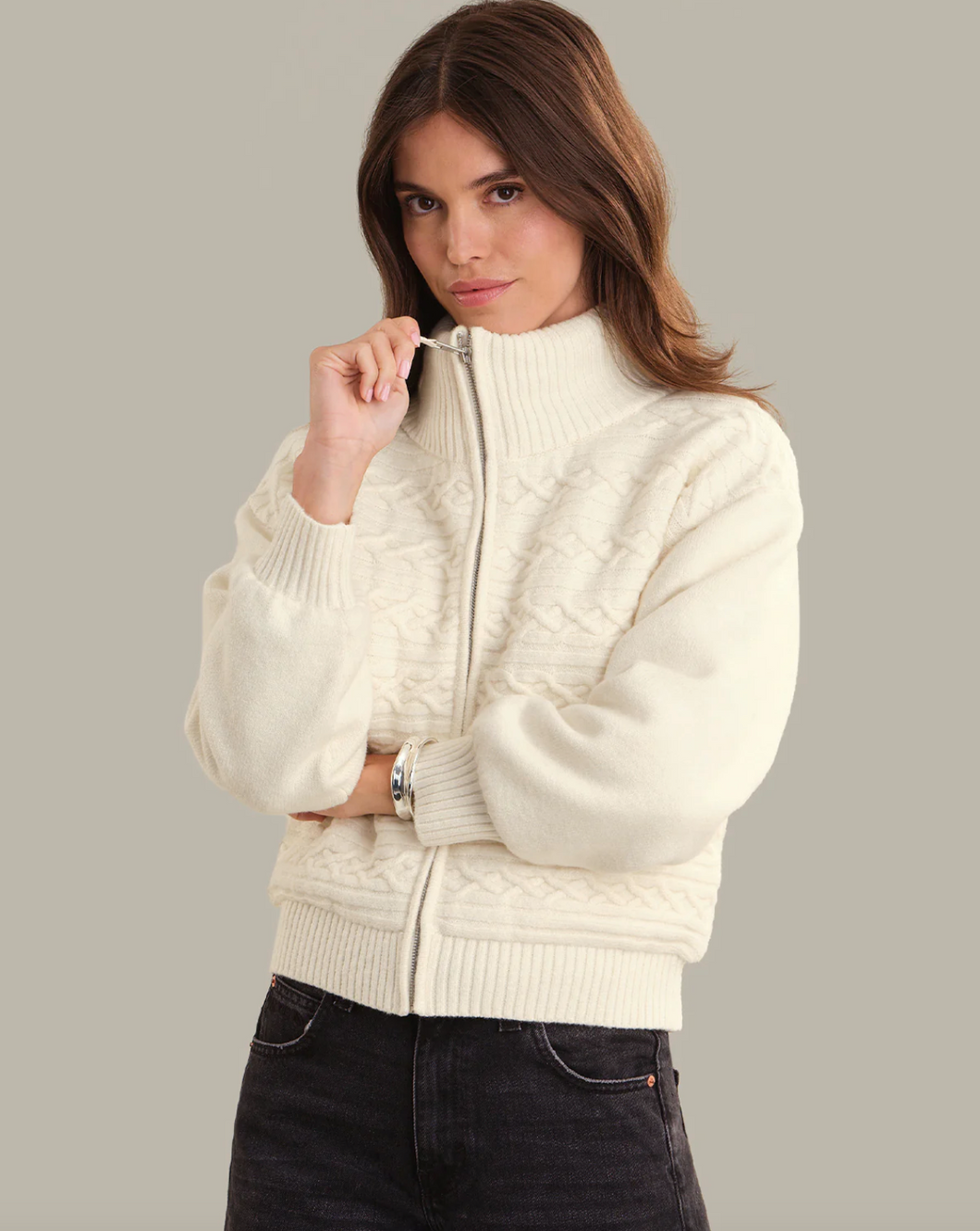 Addison Cable Knit Puffer Jacket Salt