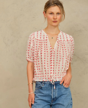 Load image into Gallery viewer, Karla Gathered Top Ecru Red