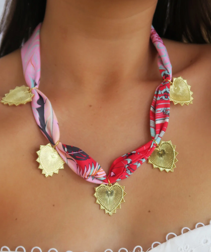 Wildflower Charm Necklace Pink Feathers
