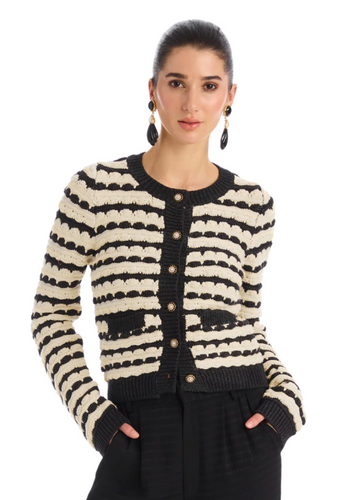 Celine Cardigan Charcoal Stripe