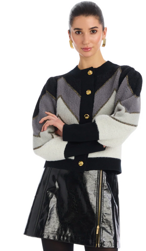 Fuzzy Chevron Cardi Grey