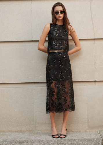 Aylin Sequin Lace Skirt Black