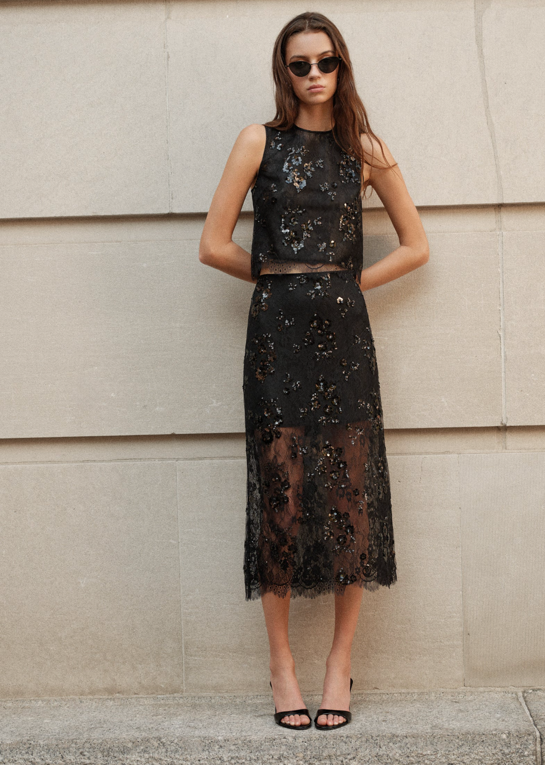 Aylin Sequin Lace Skirt Black