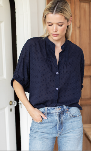 Emerson Fry Mandarin Collar Top - Martime