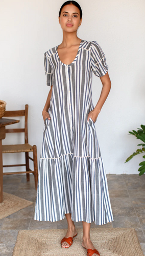 Lantern Dress Handloom Stripes