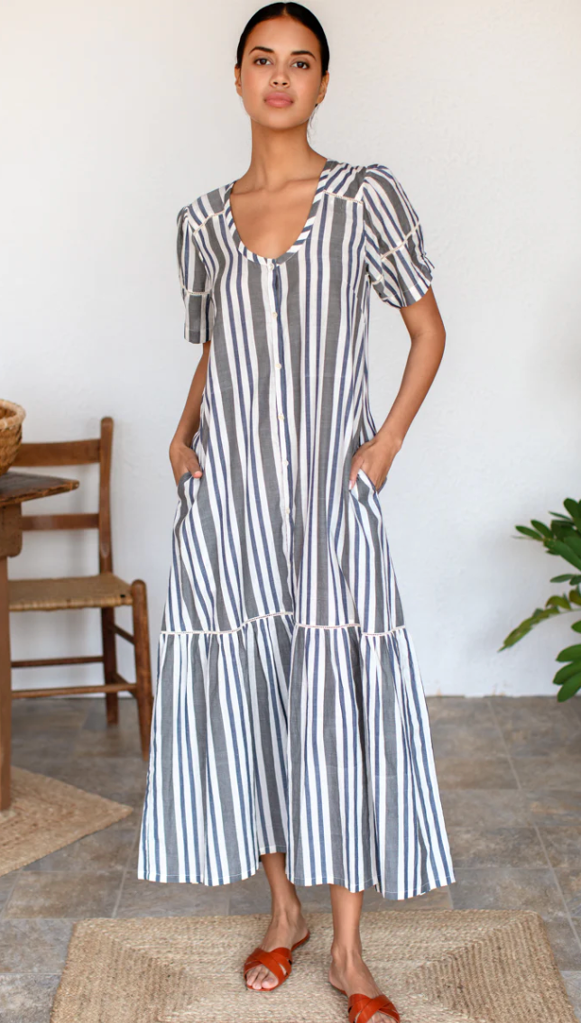 Lantern Dress Handloom Stripes