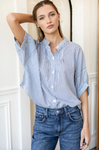 Load image into Gallery viewer, Mandarin Collar Top Indigo Stripe