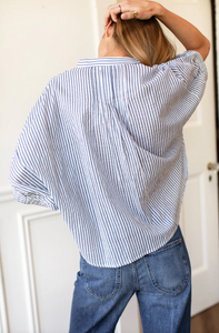 Mandarin Collar Top Indigo Stripe