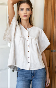 Marion Button Blouse Natural Textured