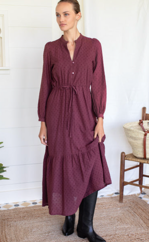 Frances 3 Dress Swiss Dots Burgundy
