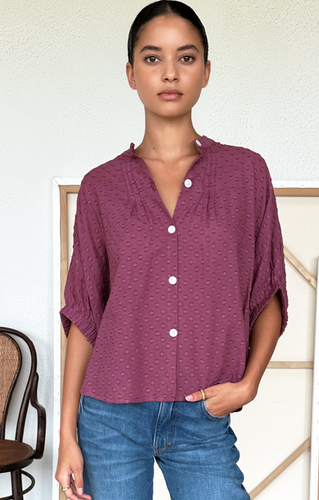 Madarin Collar Top Berry