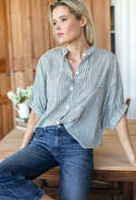 Load image into Gallery viewer, Madarin Collar Top Moss Stripe
