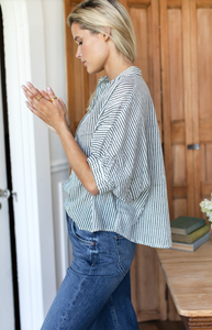 Madarin Collar Top Moss Stripe
