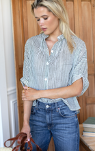 Load image into Gallery viewer, Madarin Collar Top Moss Stripe