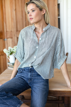 Load image into Gallery viewer, Mandarin Collar Top Moss Stripe