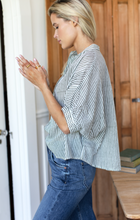 Load image into Gallery viewer, Mandarin Collar Top Moss Stripe