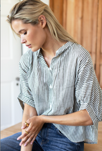 Load image into Gallery viewer, Mandarin Collar Top Moss Stripe