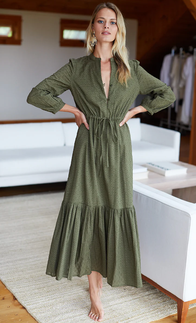 Frances 3 Dress Moss Swiss Dot