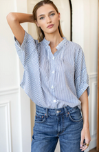 Load image into Gallery viewer, Mandarin Collar Top Indigo Stripe