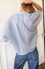 Load image into Gallery viewer, Mandarin Collar Top Indigo Stripe