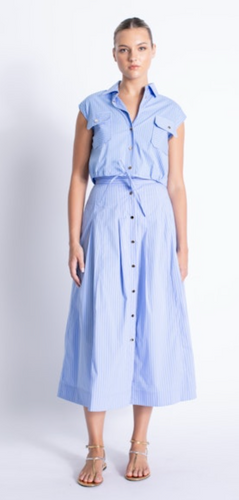 Eden Button Down Skirt Blue Stripes