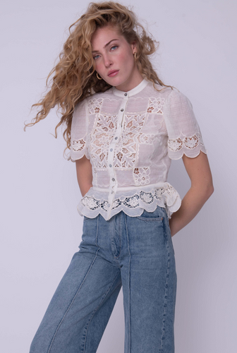 Elizabeth Top Chelsea Embroidery Cream
