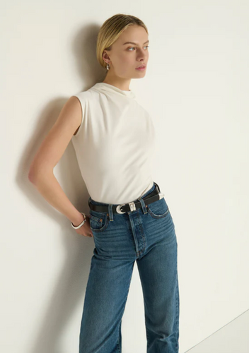 Lulu Mock Neck Top Porcelain