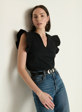 Load image into Gallery viewer, Christa Ruffle SLV Top Black
