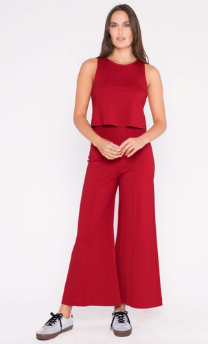 Ponte Knit Wide Leg Cropped Red