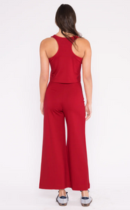 Ponte Knit Wide Leg Cropped Red