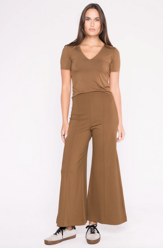 Ponte Knit Wide Leg Cropped Camel