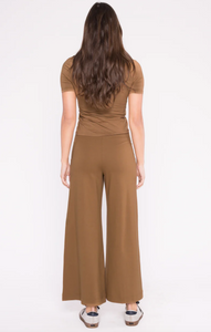 Ponte Knit Wide Leg Cropped Camel
