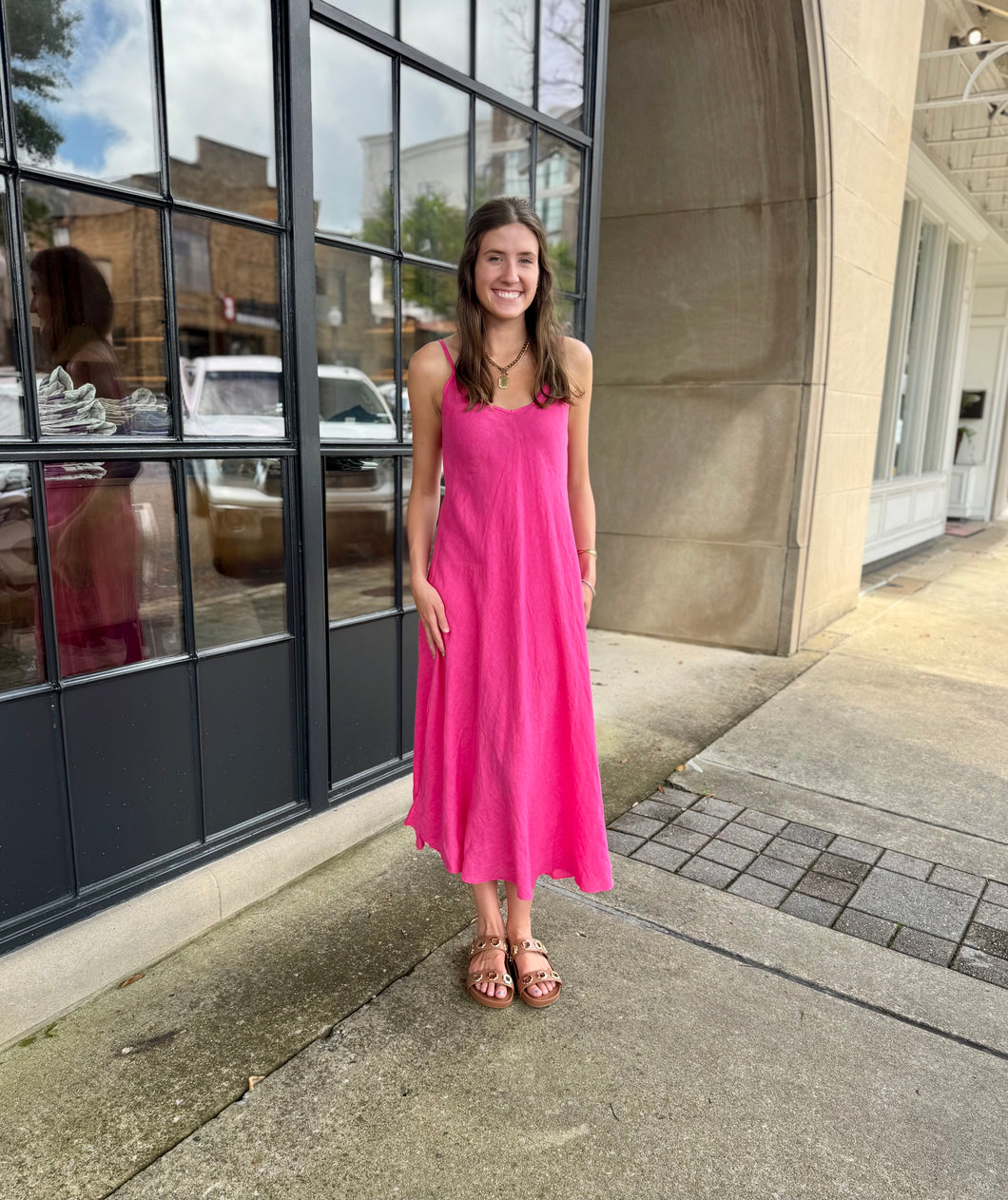 Meritt Linen Maxi Dress Fuchsia