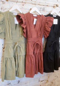 Raleigh Flutter SLV Poplin Dress Brown