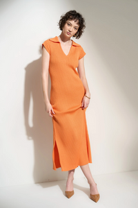 Hallie Ribbed Midi Dress Tangerine
