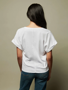 Stevie Cuffed V Neck White