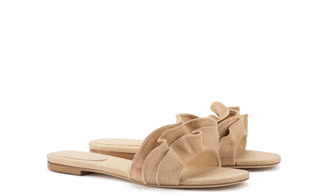 Ivy Ruffle Flat Beige Raffia