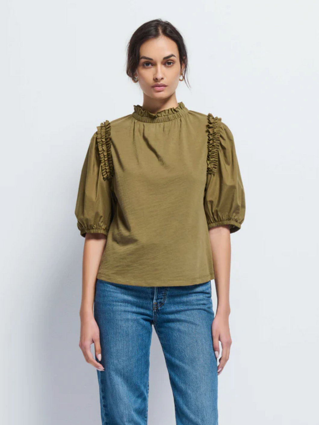 Roya Ruched Neck Top Capers