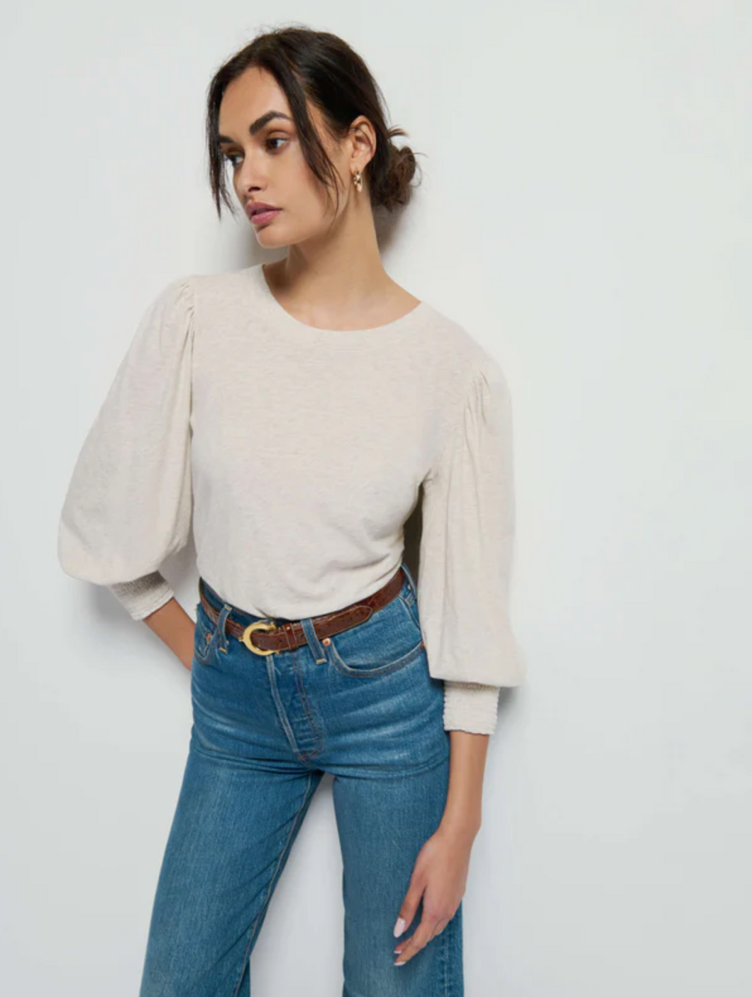 Loren Peasant Tee Heather Oatmeal