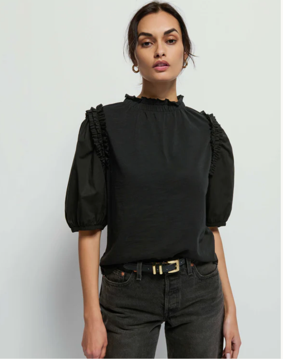 Roya Ruched Neck Top Jet Black