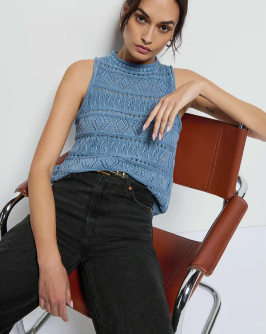 Lina Pointelle Top Faded Denim