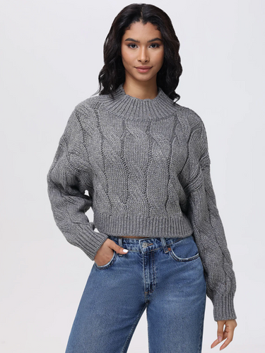 Lola Lurex Cable Cropped Pullover Pewter