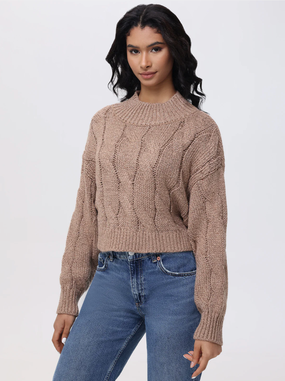 Lola Lurex Cable Cropped Pullover Taupe