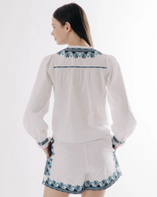 Load image into Gallery viewer, Tia Top White Navy Embroidery