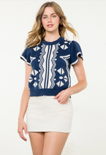 Load image into Gallery viewer, Amilla Embroidered Knit Navy