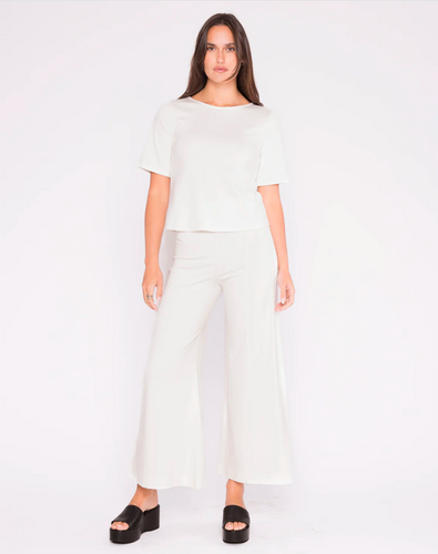 Ponte Wide Leg Cropped Pant Off White
