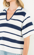 Load image into Gallery viewer, Jake Stripe Polo White Navy
