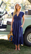 Load image into Gallery viewer, Fiona Dress Navy Demi Eyelet
