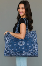 Load image into Gallery viewer, Dark Blue Bandana Tote